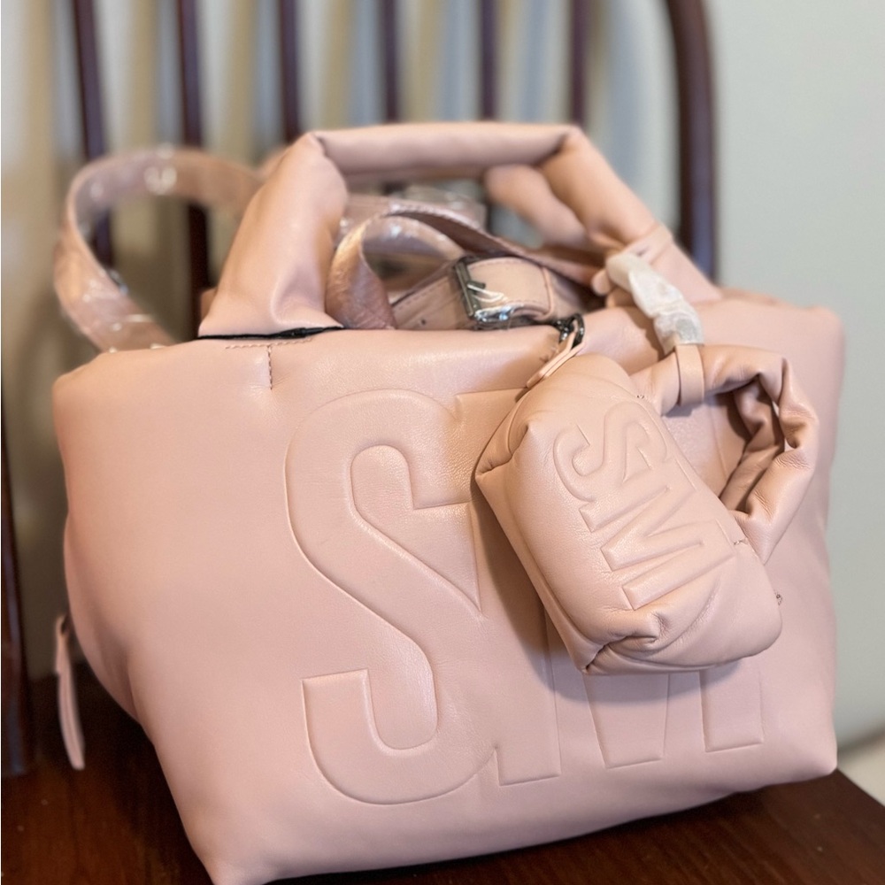 Steve Madden Pink Tote with Embossed S and Mini Pouch